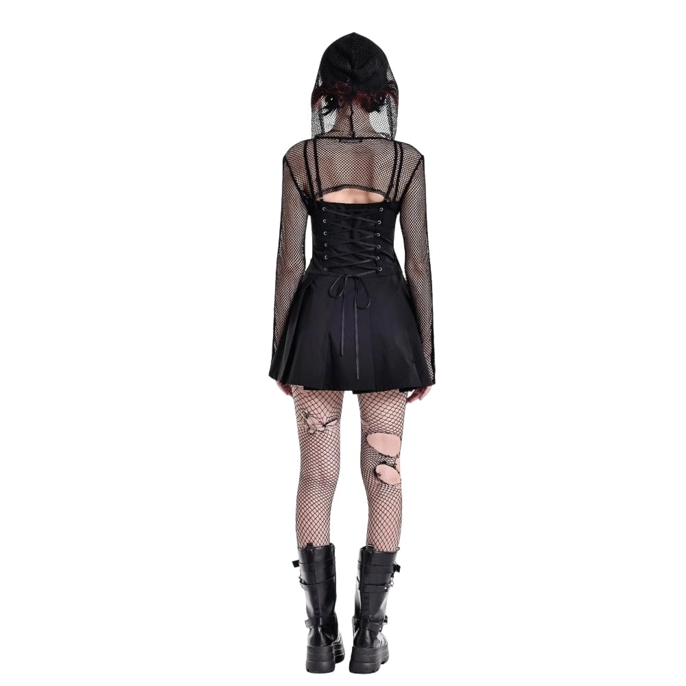Darkinlove Women's Cyberpunk Studded Hooded Mesh Cape