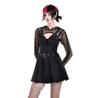 Darkinlove Women's Cyberpunk Studded Hooded Mesh Cape