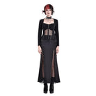 Darkinlove Women's Cyberpunk Studded Mesh Patchwork Square-cut Collar Long Sleeve Top