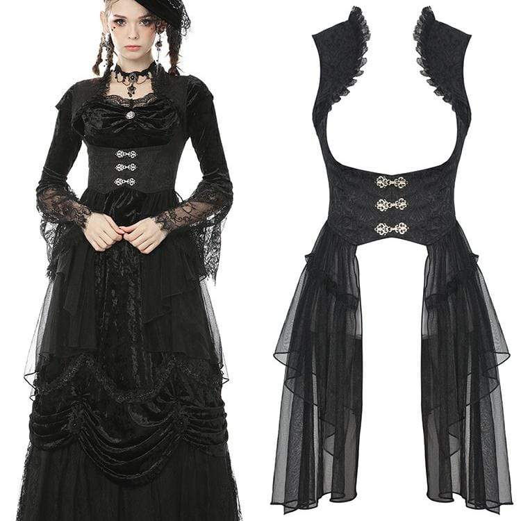 Darkinlove Women's Goth Buckles Jacquard Dovetail Vests