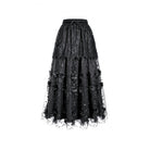 Darkinlove Women's Gothic 3D Floral Applique Vine Embroidered Tiered Maxi Skirt
