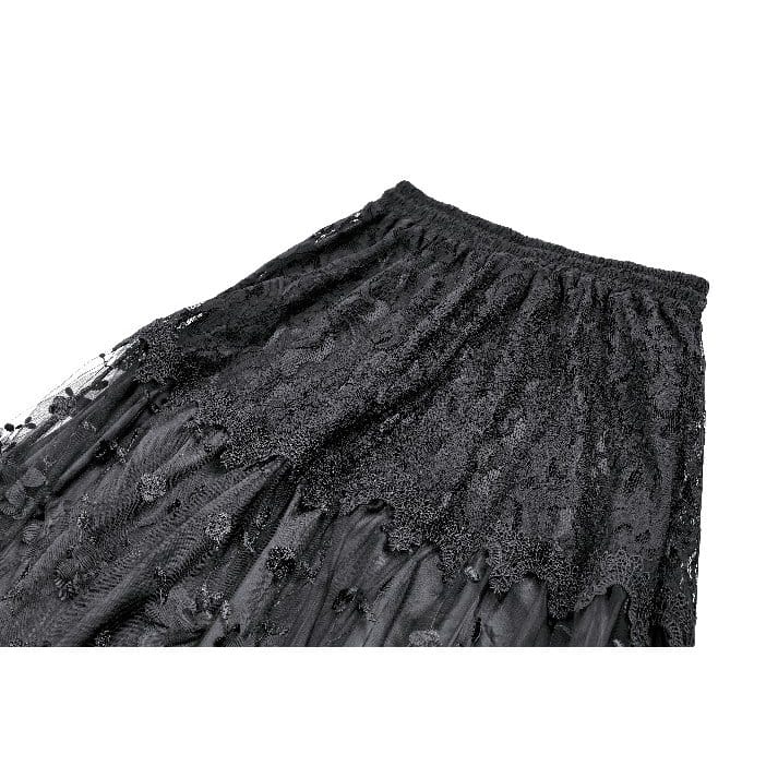 Darkinlove Women's Gothic 3D Floral Applique Vine Embroidered Tiered Maxi Skirt
