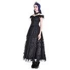 Darkinlove Women's Gothic 3D Floral Applique Vine Embroidered Tiered Maxi Skirt