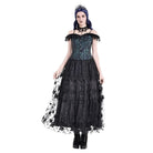 Darkinlove Women's Gothic 3D Floral Applique Vine Embroidered Tiered Maxi Skirt