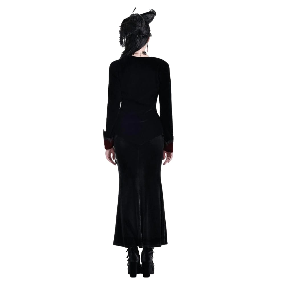 Darkinlove Women's Gothic Applique Two‑Tone Zipper Velvet Tailcoat Jacket