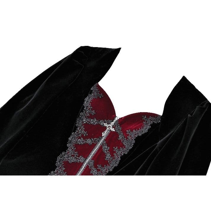 Darkinlove Women's Gothic Applique Two‑Tone Zipper Velvet Tailcoat Jacket