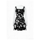Darkinlove Women's Gothic Bat Coffin Skull Print Peter Pan Collar Bishop Sleeve Short Dress