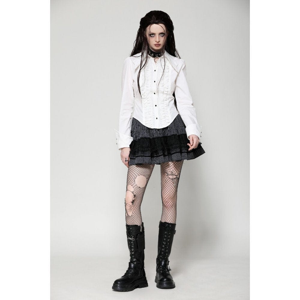 Darkinlove Women's Gothic Bat Collar Ruffled Shirt