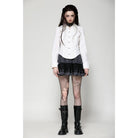 Darkinlove Women's Gothic Bat Collar Ruffled Shirt