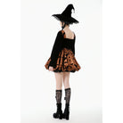Darkinlove Women's Gothic Bat Printed Lace-up Pumpkin Halloween Dress