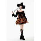 Darkinlove Women's Gothic Bat Printed Lace-up Pumpkin Halloween Dress