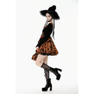 Darkinlove Women's Gothic Bat Printed Lace-up Pumpkin Halloween Dress