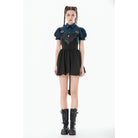 Darkinlove Women's Gothic Bat Wing Buckle Suspender Dress with Tail