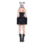 Darkinlove Women's Gothic Bat Wing Cut Edge Lace-up Layered Mesh Hem Slip Dress