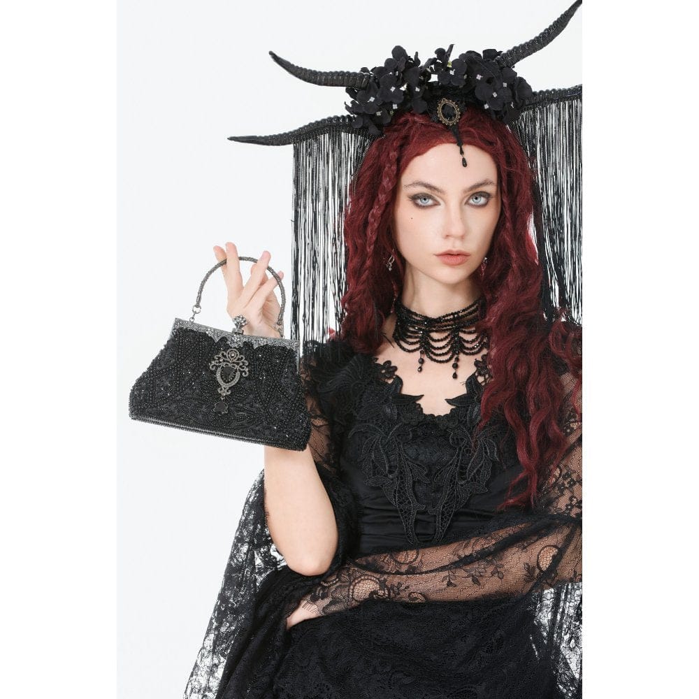 Darkinlove Women's Gothic Beaded Diamante Evening Bag