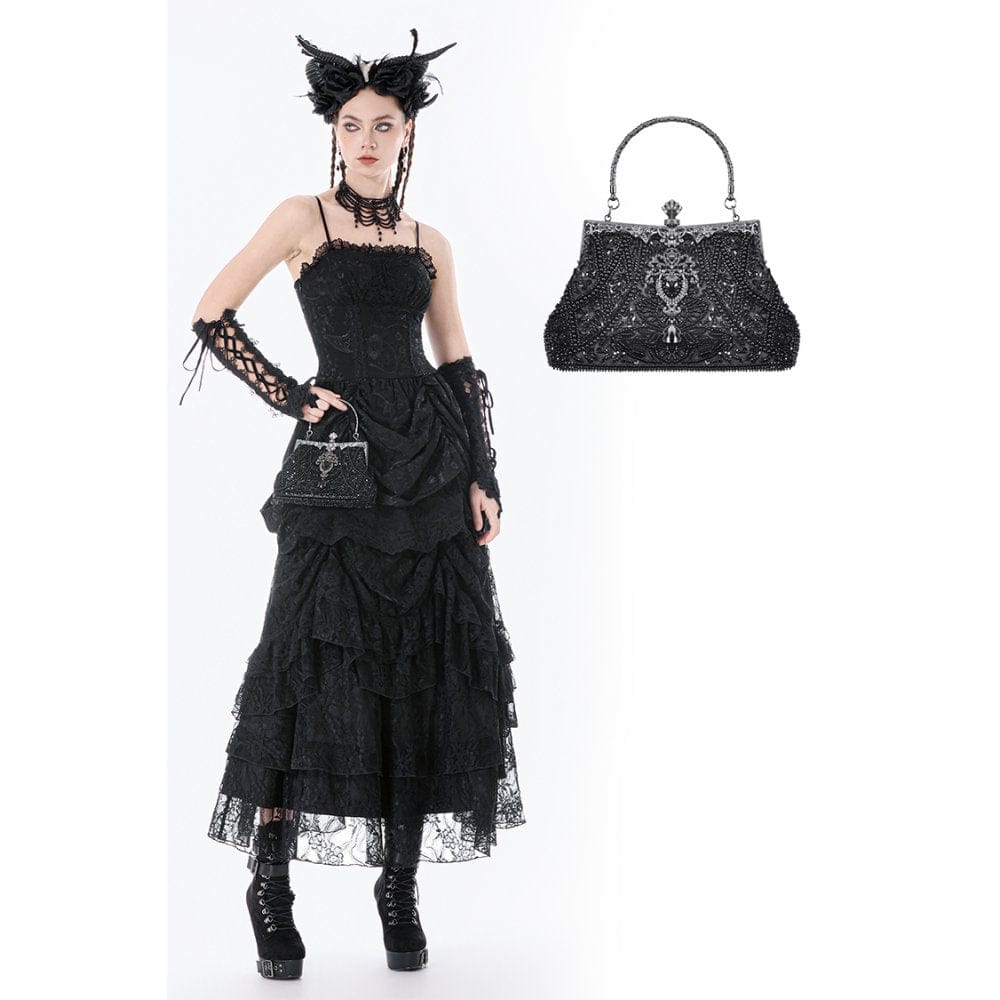 Darkinlove Women's Gothic Beaded Diamante Evening Bag