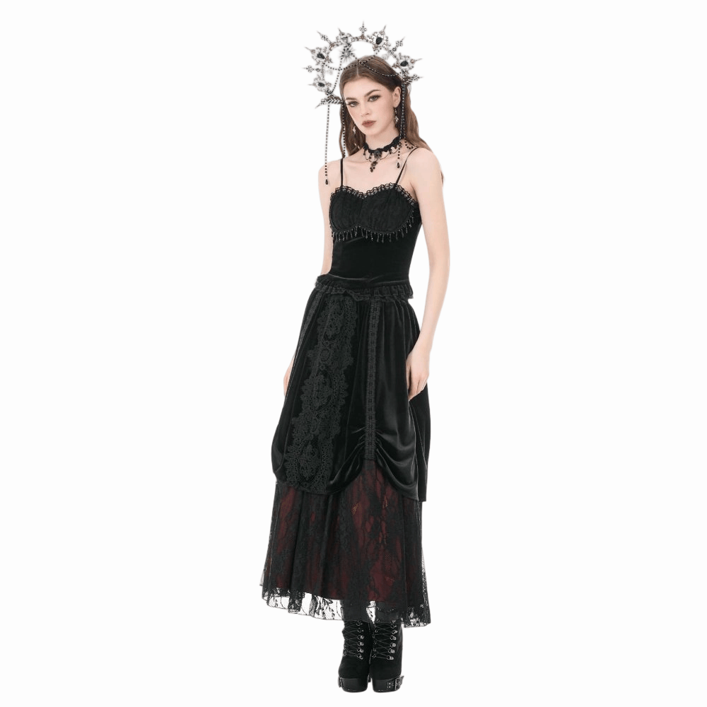Darkinlove Women's Gothic Beaded Tassel Velvet Bustier