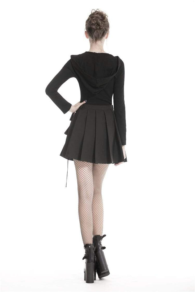 Darkinlove Women's Gothic Black Pleated Mini Skirt With Waist Pocket