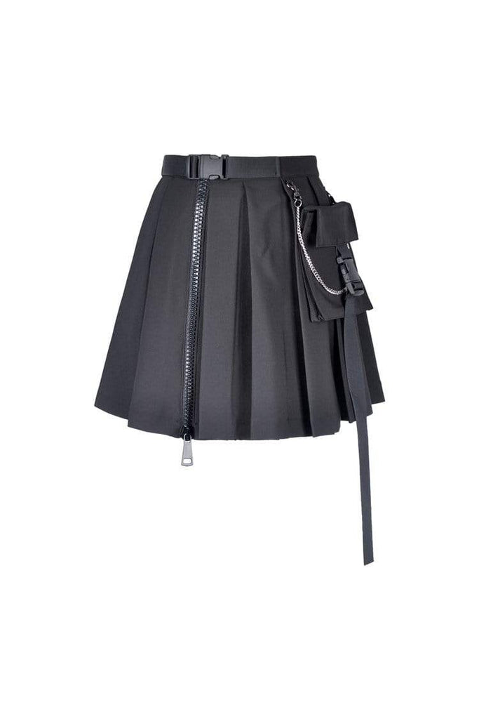 Darkinlove Women's Gothic Black Pleated Mini Skirt With Waist Pocket