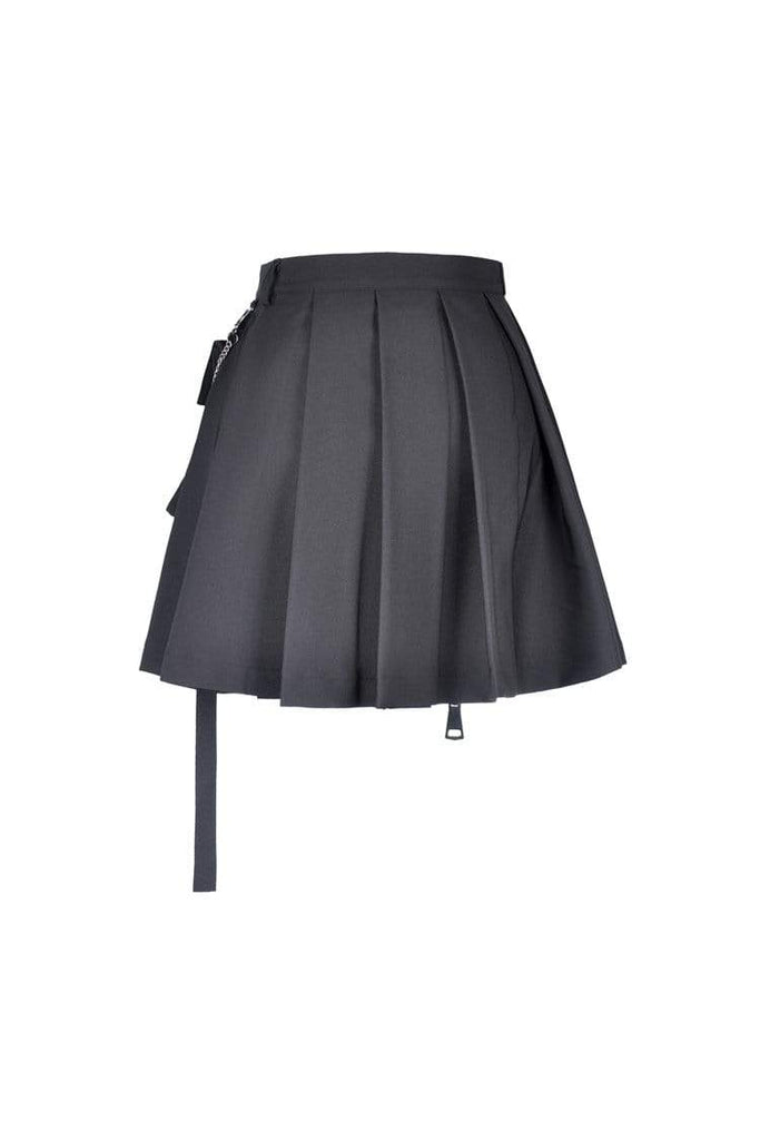 Darkinlove Women's Gothic Black Pleated Mini Skirt With Waist Pocket