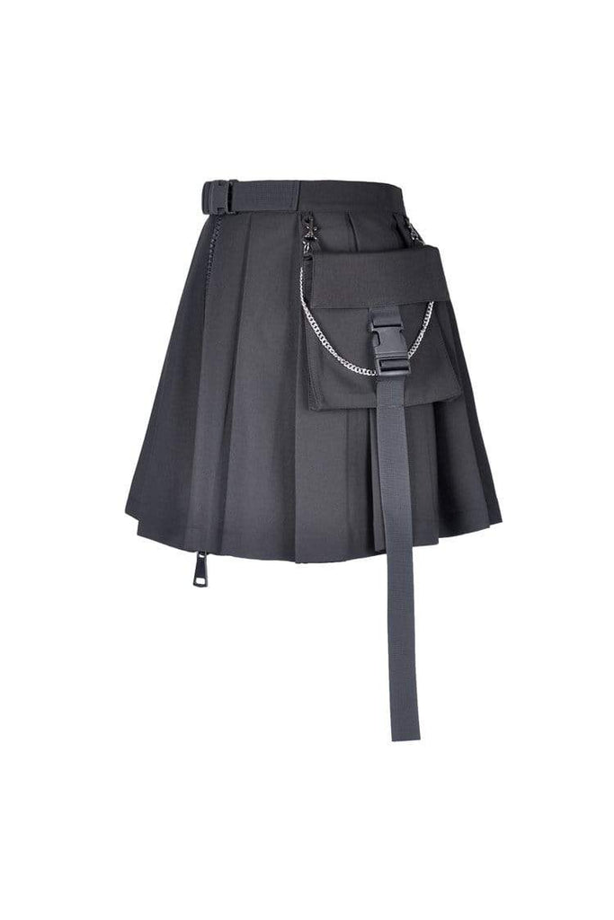 Darkinlove Women's Gothic Black Pleated Mini Skirt With Waist Pocket