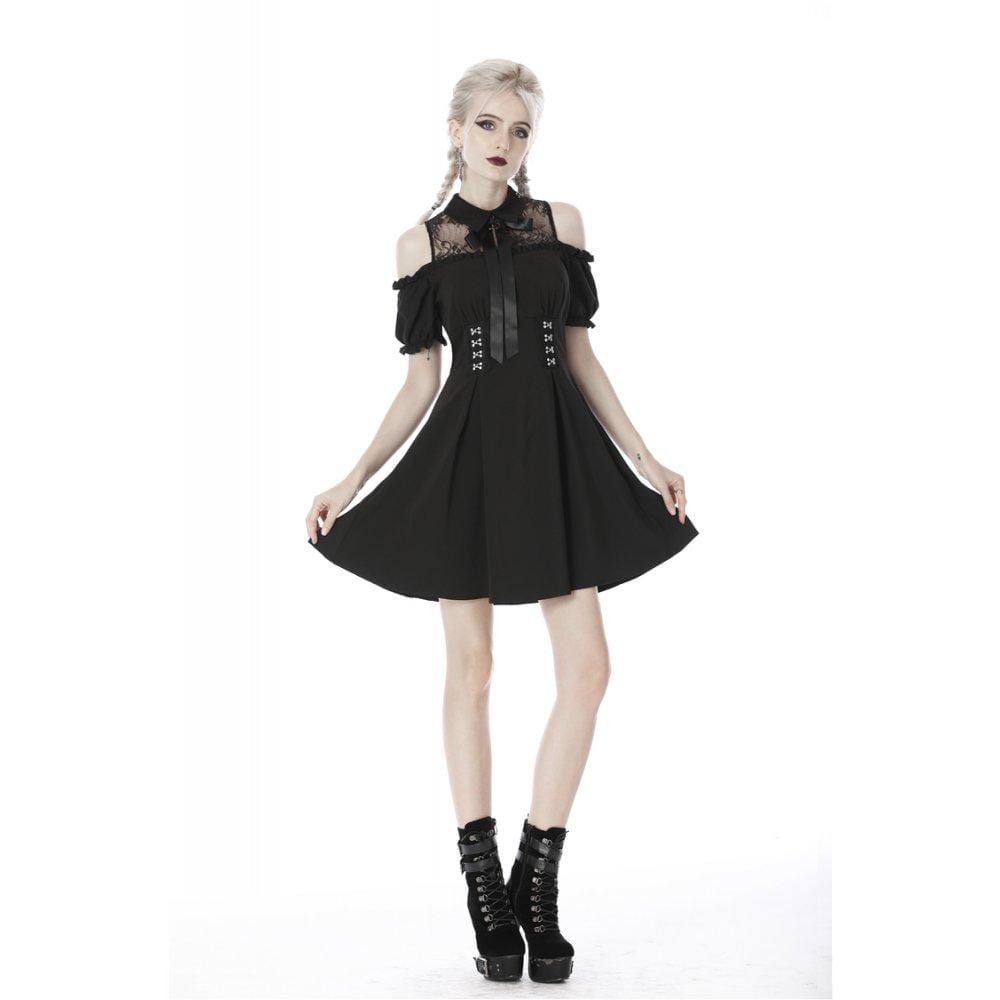 Darkinlove Women's Gothic Bowknock Shoulder Cutout Dresses