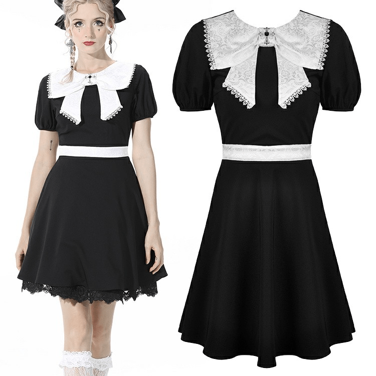 Darkinlove Women's Gothic Bowknot Collar White Short Dress