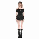 Darkinlove Women's Gothic Bowknot Lace-Trimmed Tiered Shorts