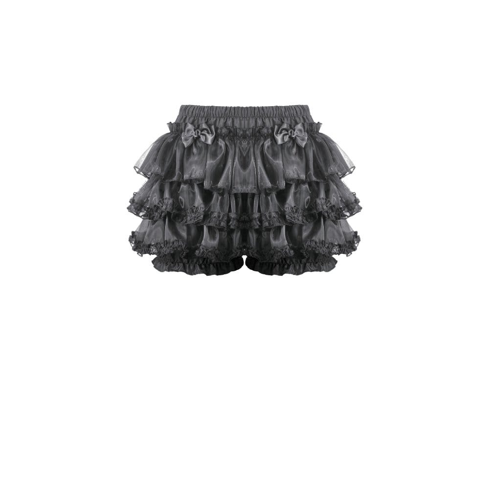 Darkinlove Women's Gothic Bowknot Lace-Trimmed Tiered Shorts
