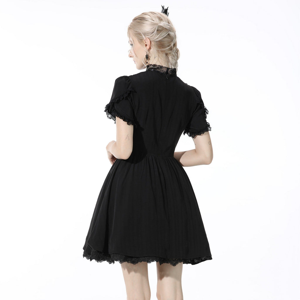 Darkinlove Women's Gothic Bowknot Pleated Black Dress