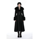 Darkinlove Women's Gothic Buckle Draped Coat with Faux Fur Collar