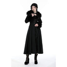 Darkinlove Women's Gothic Buckle Draped Coat with Faux Fur Collar