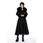 Darkinlove Women's Gothic Buckle Draped Coat with Faux Fur Collar