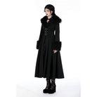 Darkinlove Women's Gothic Buckle Draped Coat with Faux Fur Collar