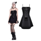 Darkinlove Women's Gothic Buckle Strap Lace-up Slip Dress