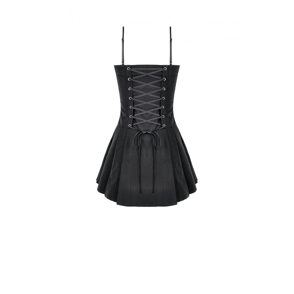 Darkinlove Women's Gothic Buckle Strap Lace-up Slip Dress