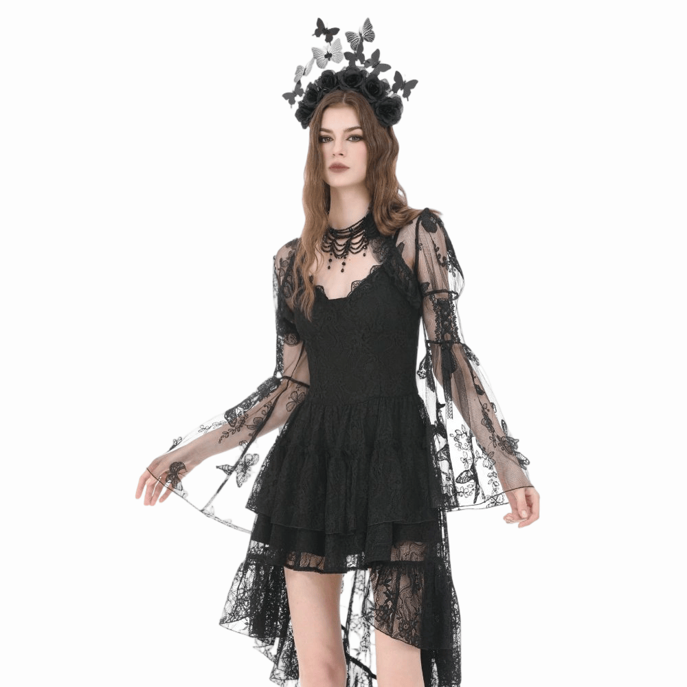 Darkinlove Women's Gothic Butterfly Embroidered Flare Sleeve Lace Cape