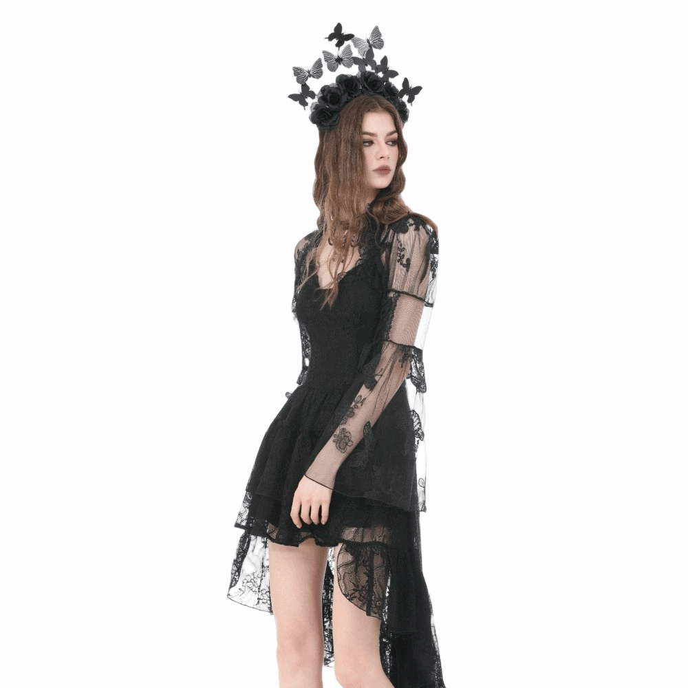 Darkinlove Women's Gothic Butterfly Embroidered Flare Sleeve Lace Cape