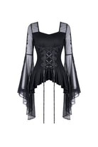 Darkinlove Women's Gothic Butterfly Sleeved Lace-up Tops With Irregular Hem