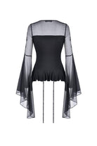 Darkinlove Women's Gothic Butterfly Sleeved Lace-up Tops With Irregular Hem