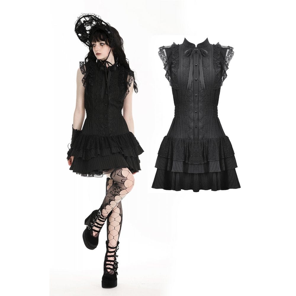 Darkinlove Women's Gothic Cheongsam Collar Ruffled Homecoming Dress