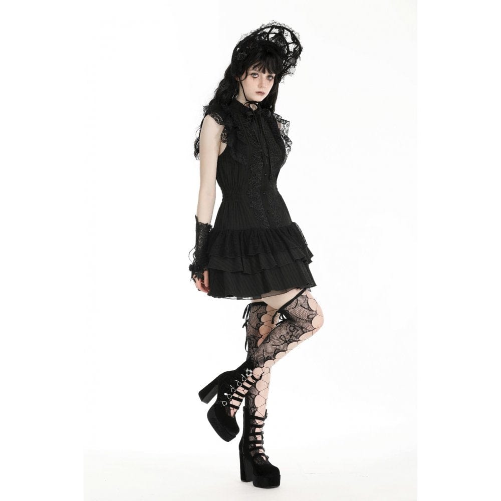 Darkinlove Women's Gothic Cheongsam Collar Ruffled Homecoming Dress