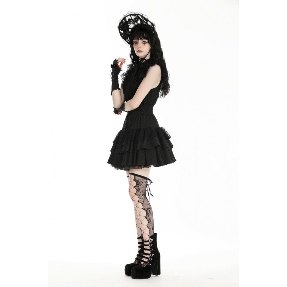 Darkinlove Women's Gothic Cheongsam Collar Ruffled Homecoming Dress