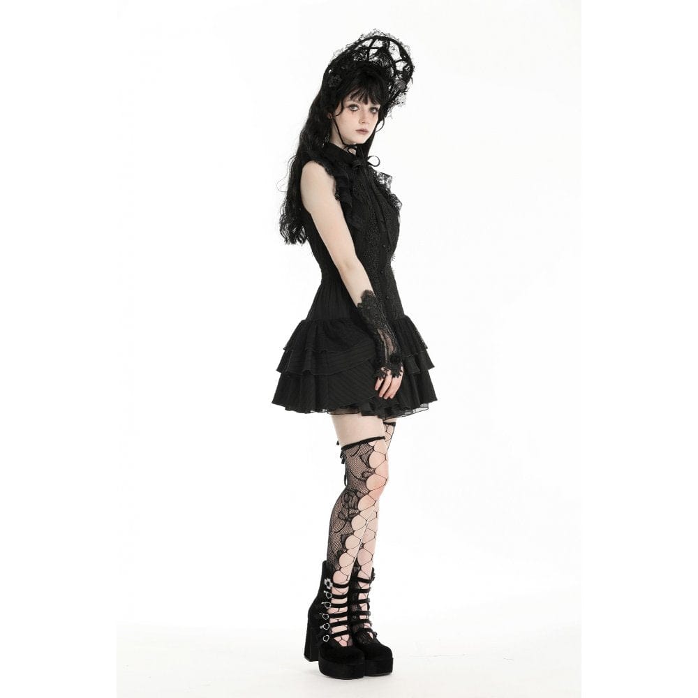 Darkinlove Women's Gothic Cheongsam Collar Ruffled Homecoming Dress