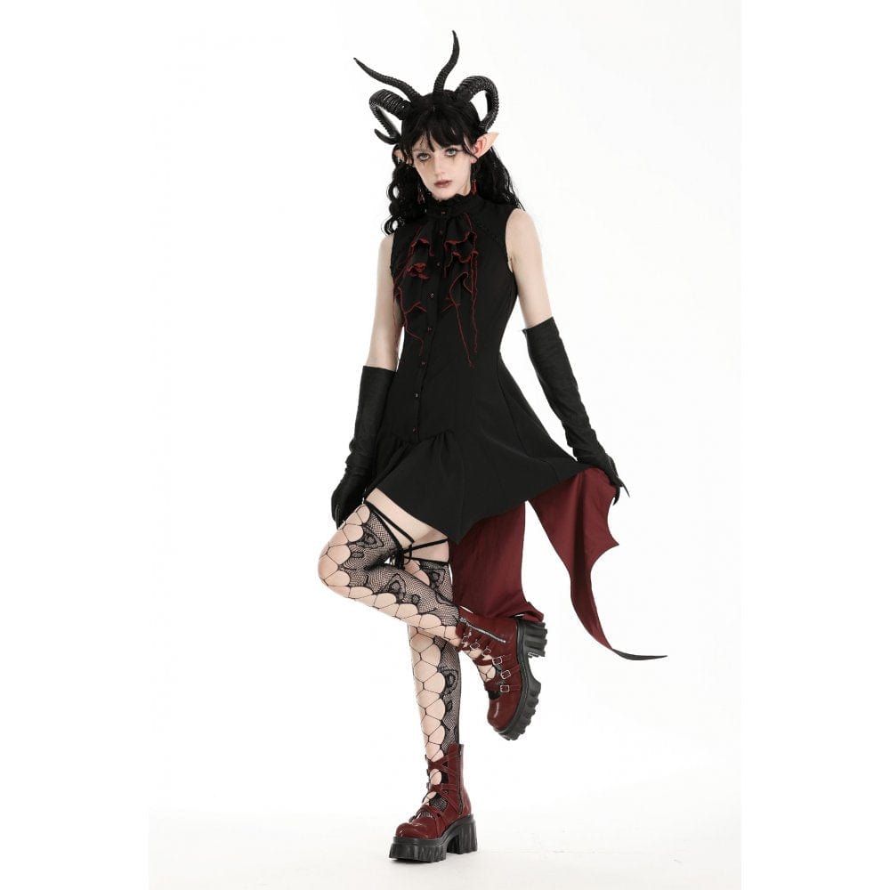 Darkinlove Women's Gothic Contrast Color Halloween Tail Dress