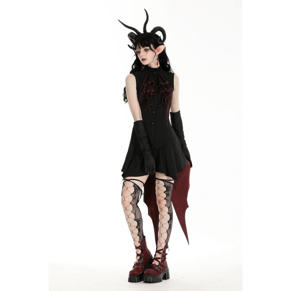 Darkinlove Women's Gothic Contrast Color Halloween Tail Dress