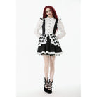 Darkinlove Women's Gothic Contrast Color Harlequin Puff Sleeved Dress