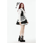 Darkinlove Women's Gothic Contrast Color Harlequin Puff Sleeved Dress