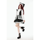 Darkinlove Women's Gothic Contrast Color Harlequin Puff Sleeved Dress