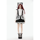 Darkinlove Women's Gothic Contrast Color Harlequin Puff Sleeved Dress